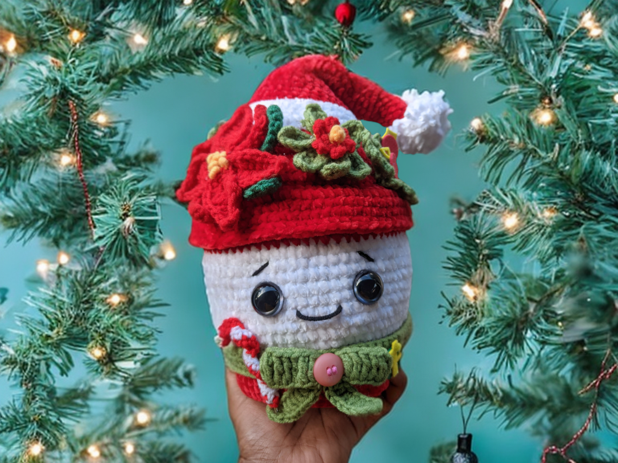 Modèle de Crochet Pot de Noël Poinsettia Claus