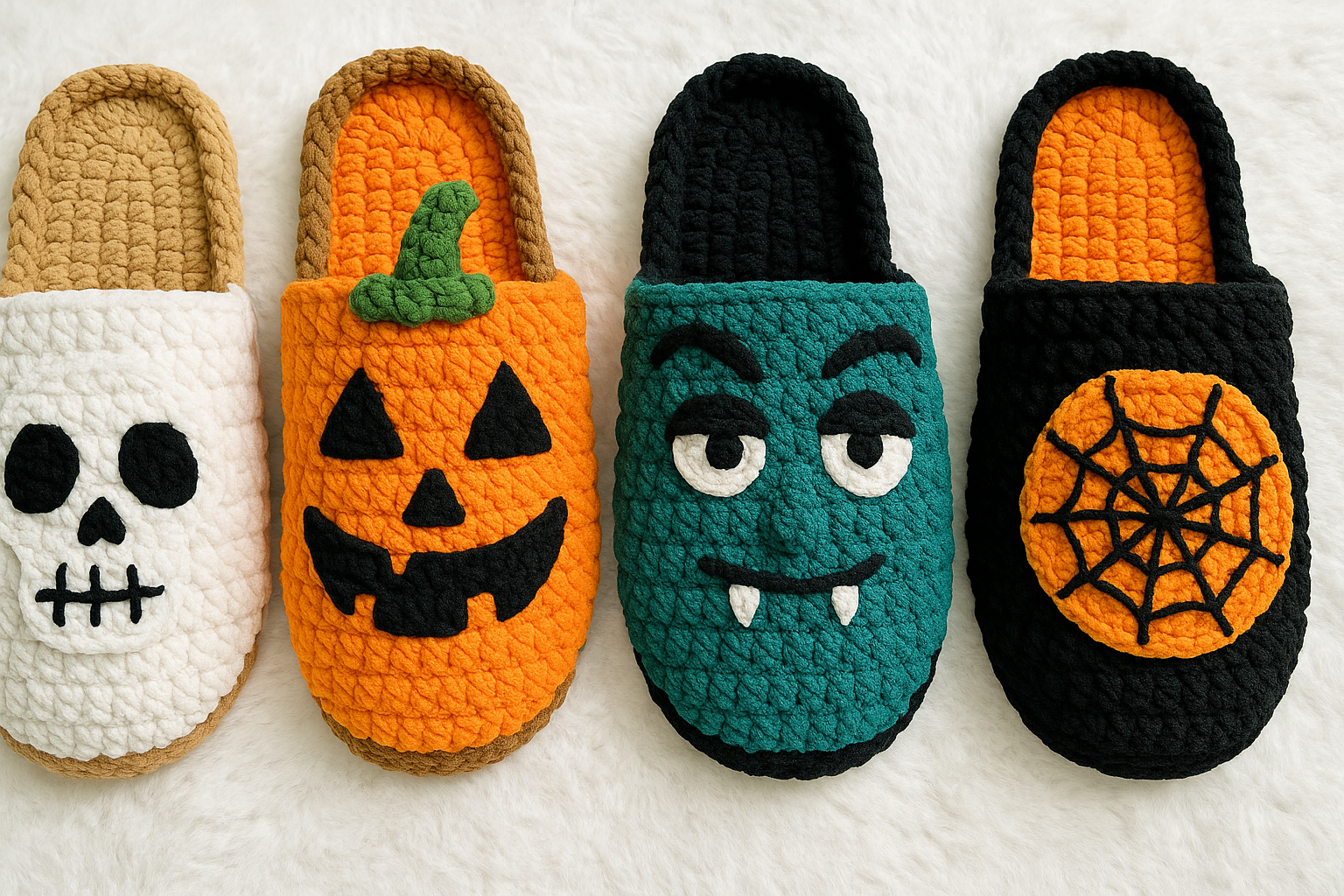 Ensemble de 4 Chaussons d’Halloween - Modèles au Crochet