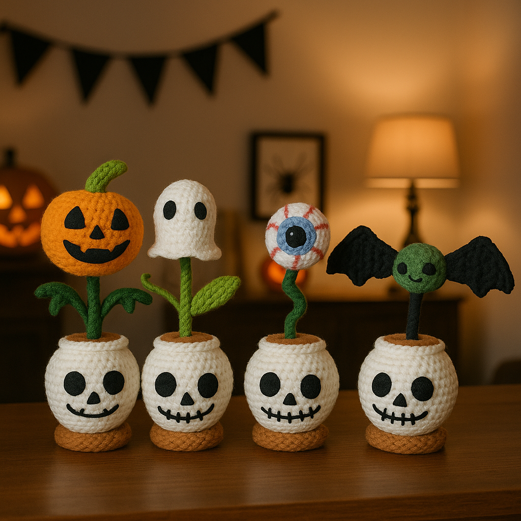 Ensemble de cache-pots crânes d’Halloween – Modèle de crochet