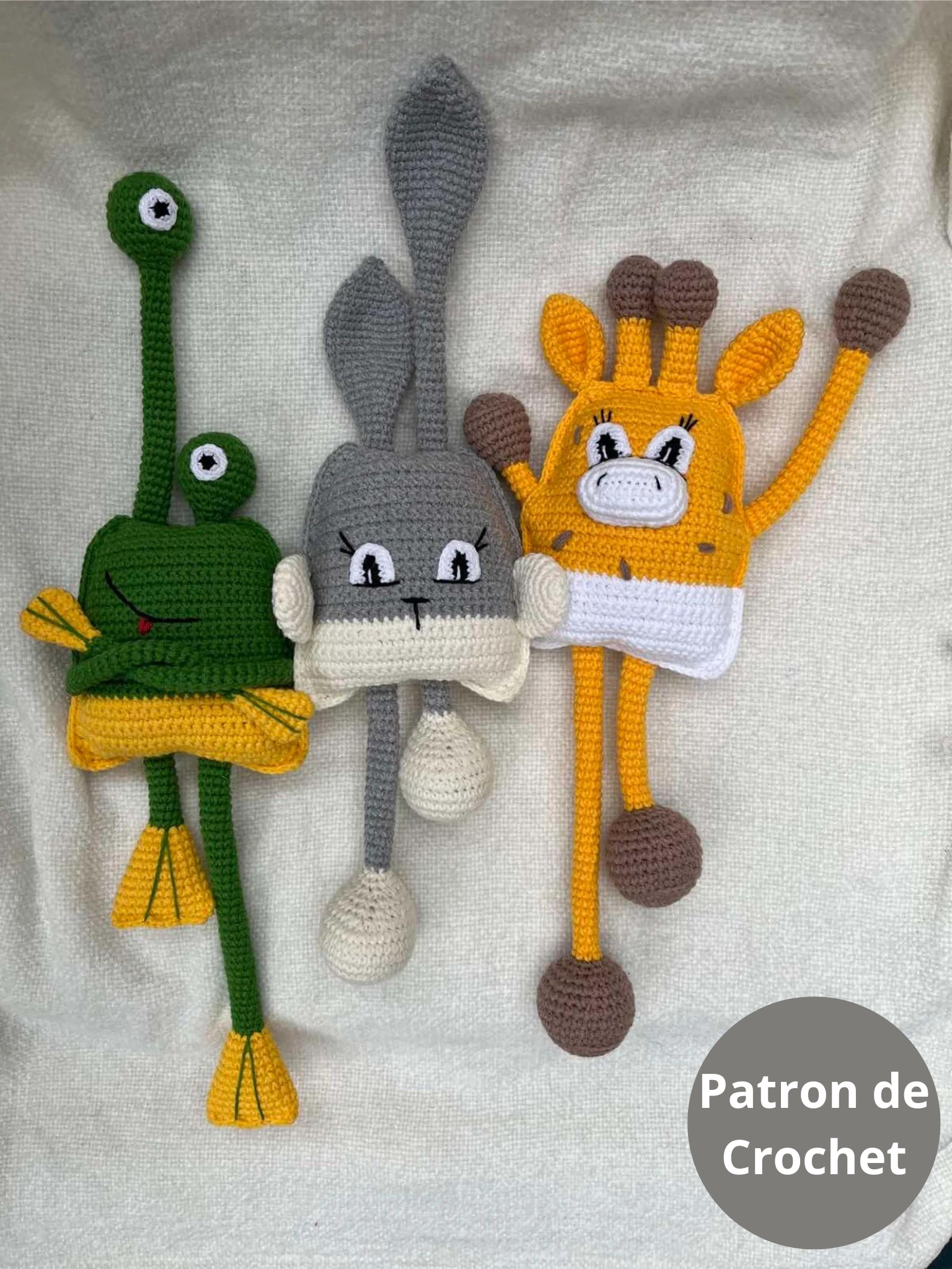 Modèle de Crochet pour Jouets Extensibles pour Bébés : Grenouille, Lapin & Girafe