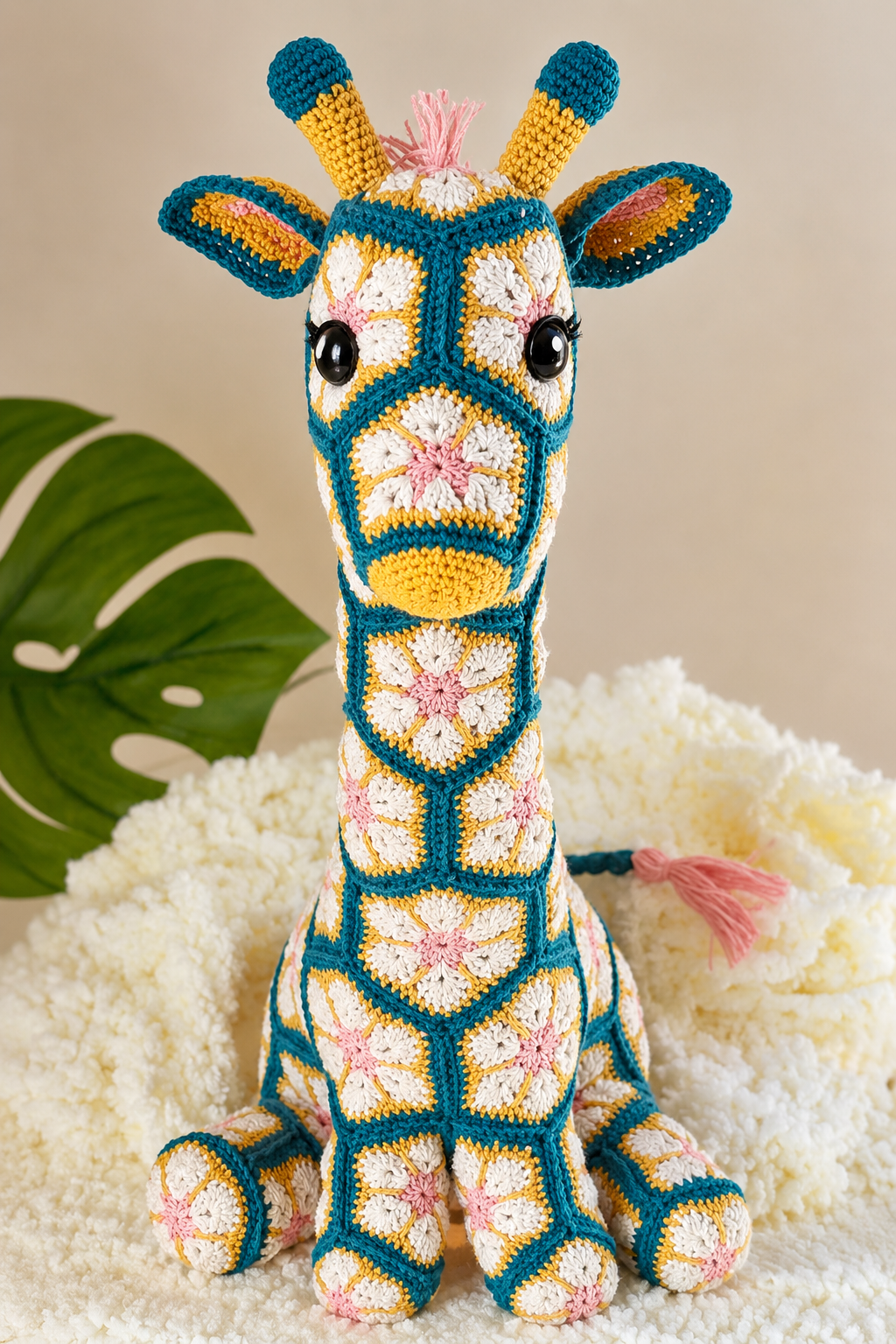 Modèle au crochet de la girafe en African Flowers
