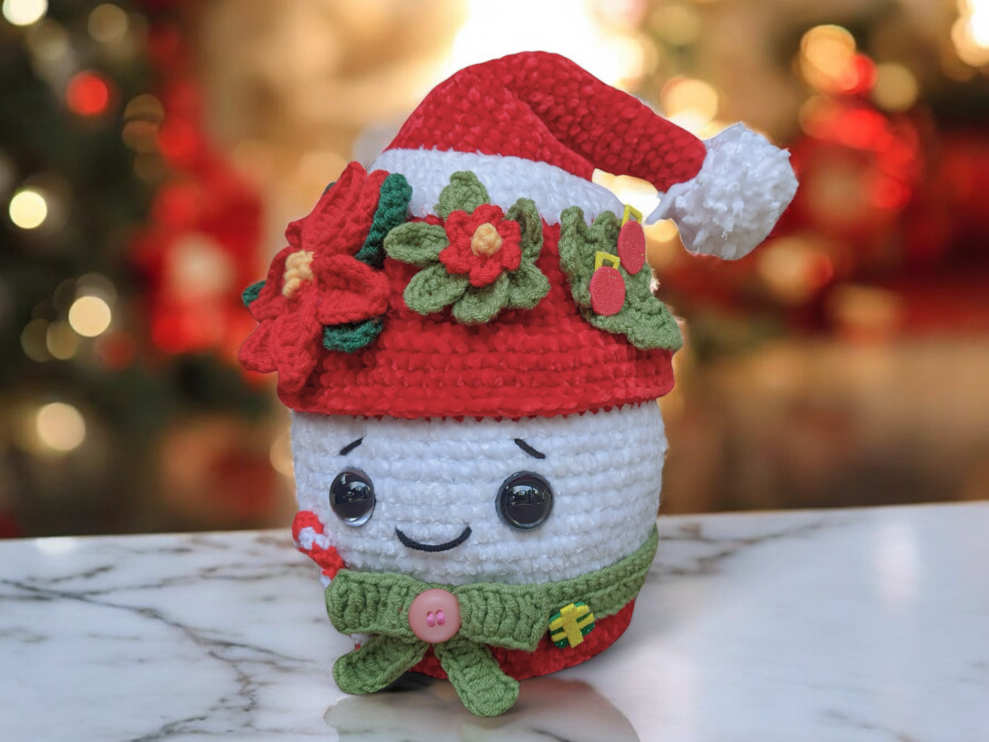 Modèle de Crochet Pot de Noël Poinsettia Claus