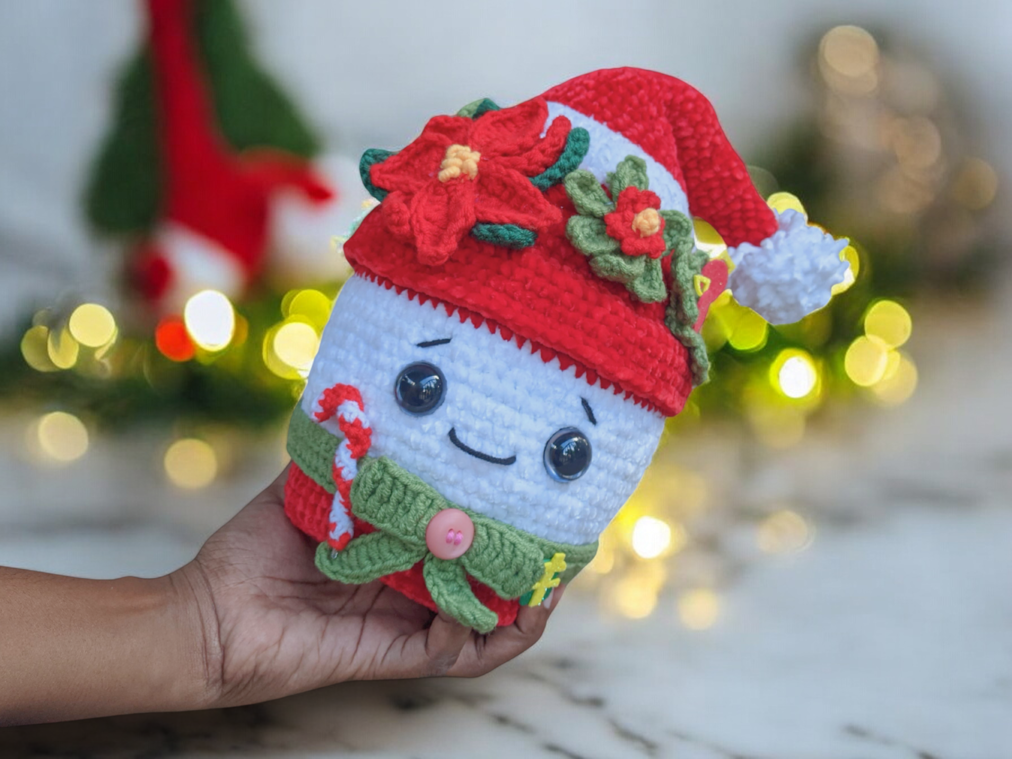 Modèle de Crochet Pot de Noël Poinsettia Claus