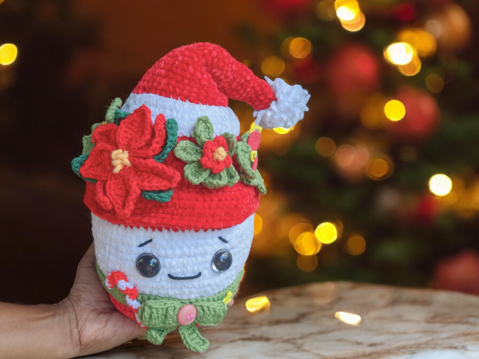 Modèle de Crochet Pot de Noël Poinsettia Claus