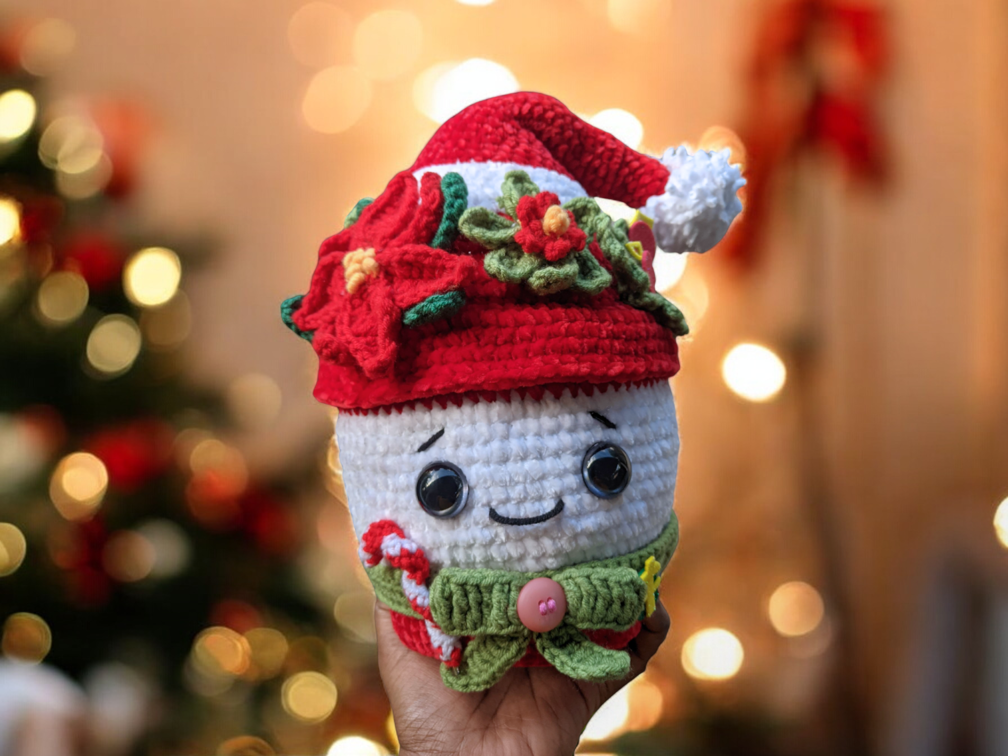 Modèle de Crochet Pot de Noël Poinsettia Claus