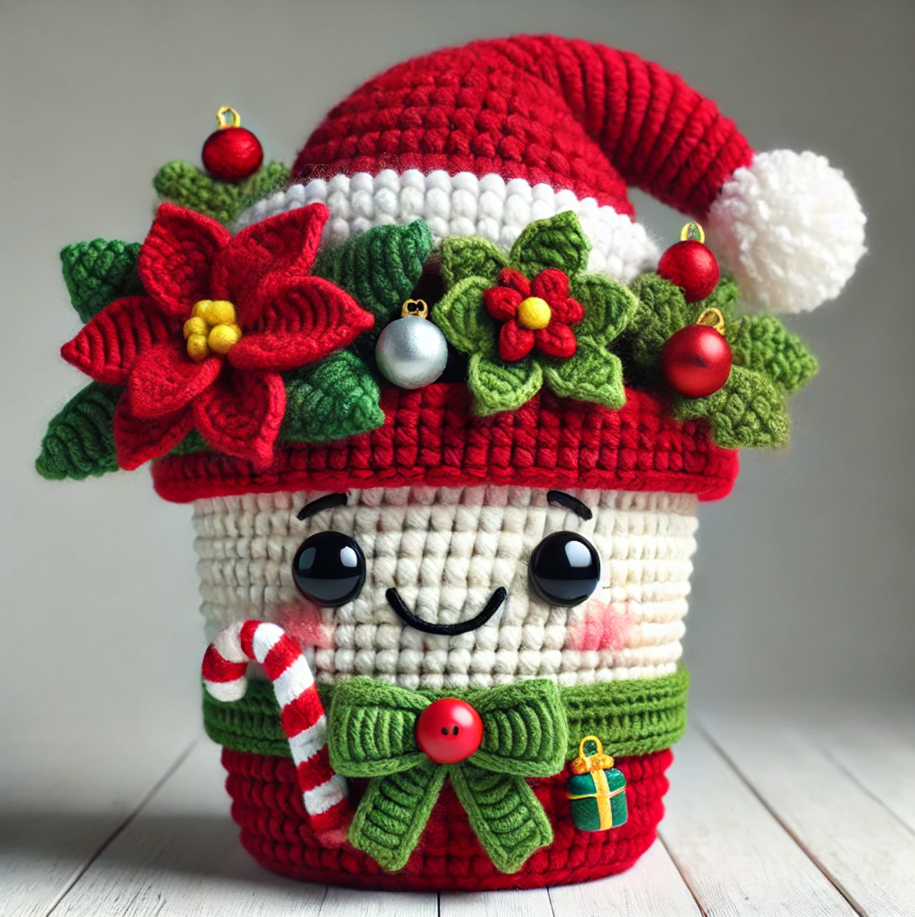 Modèle de Crochet Pot de Noël Poinsettia Claus