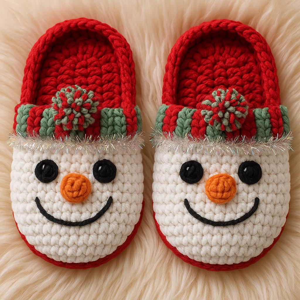 Modèle de crochet : Chaussons Bonhomme de Neige de Noël