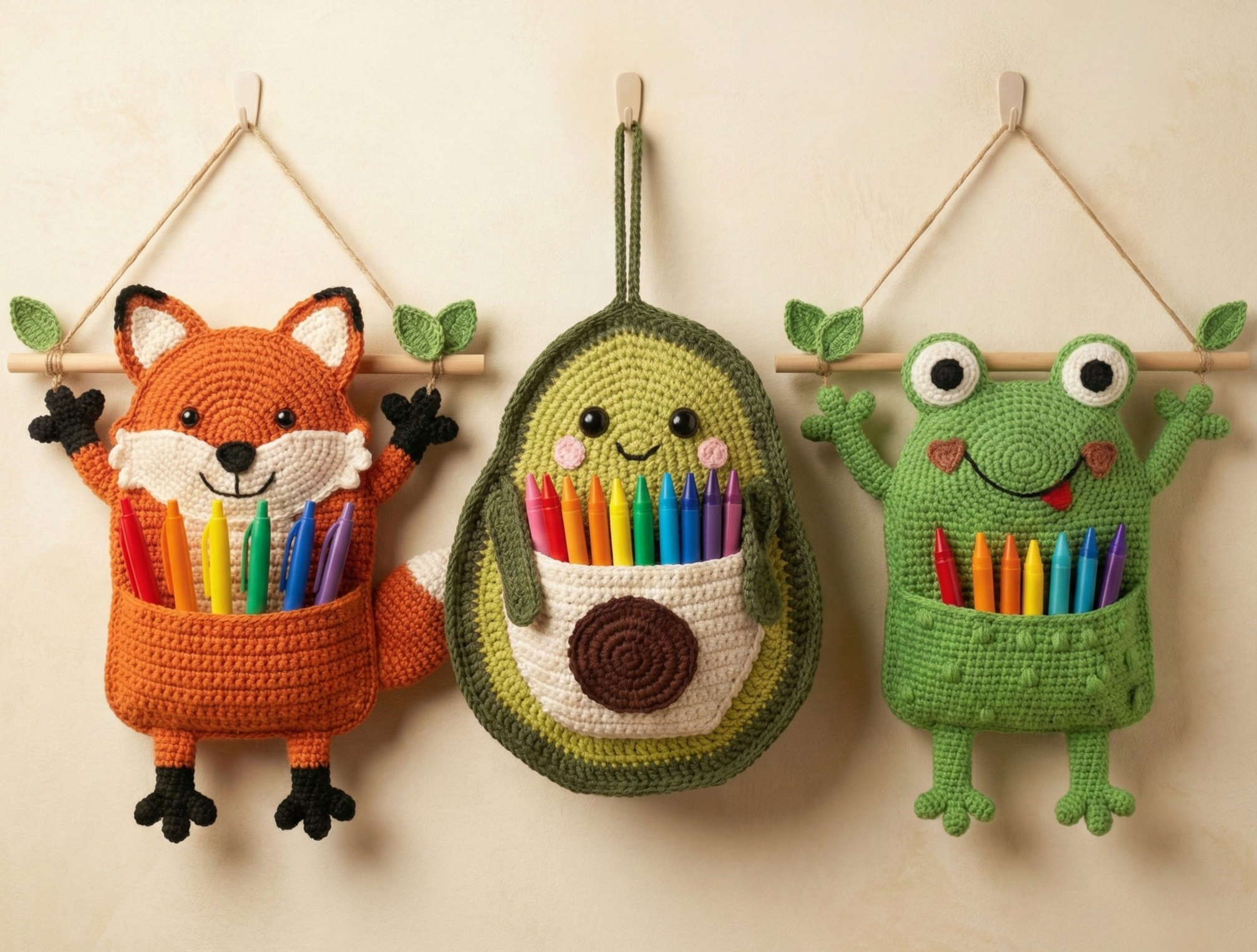 Modèle de Crochet 3-en-1 Organisateurs Suspendus | Déco Murale Grenouille, Renard & Avocat