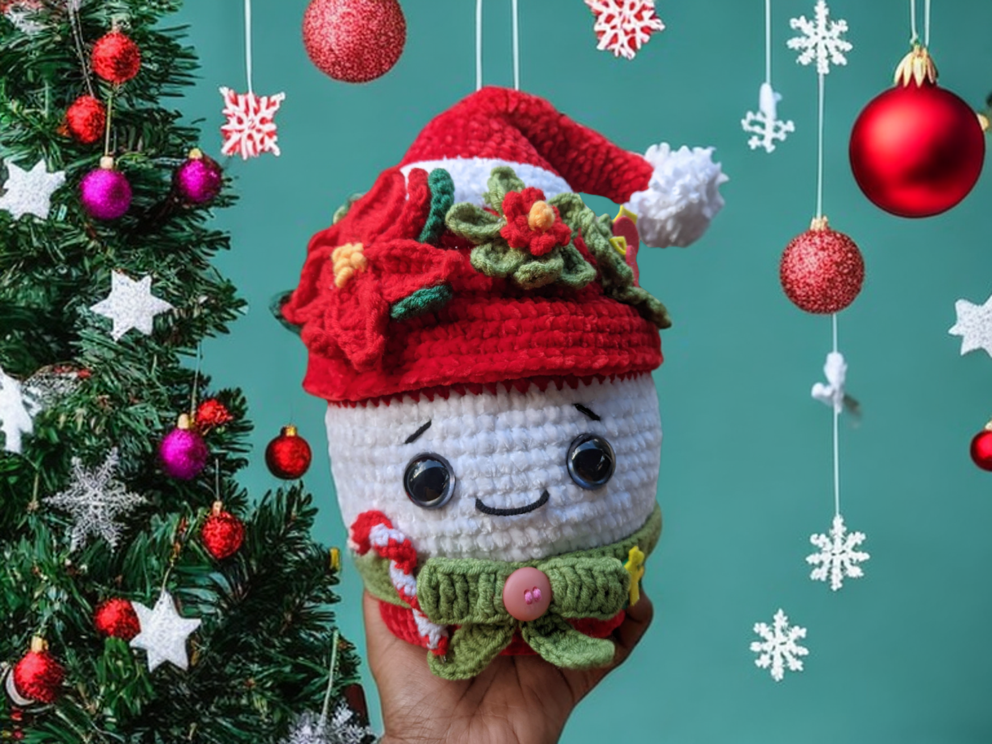 Modèle de Crochet Pot de Noël Poinsettia Claus