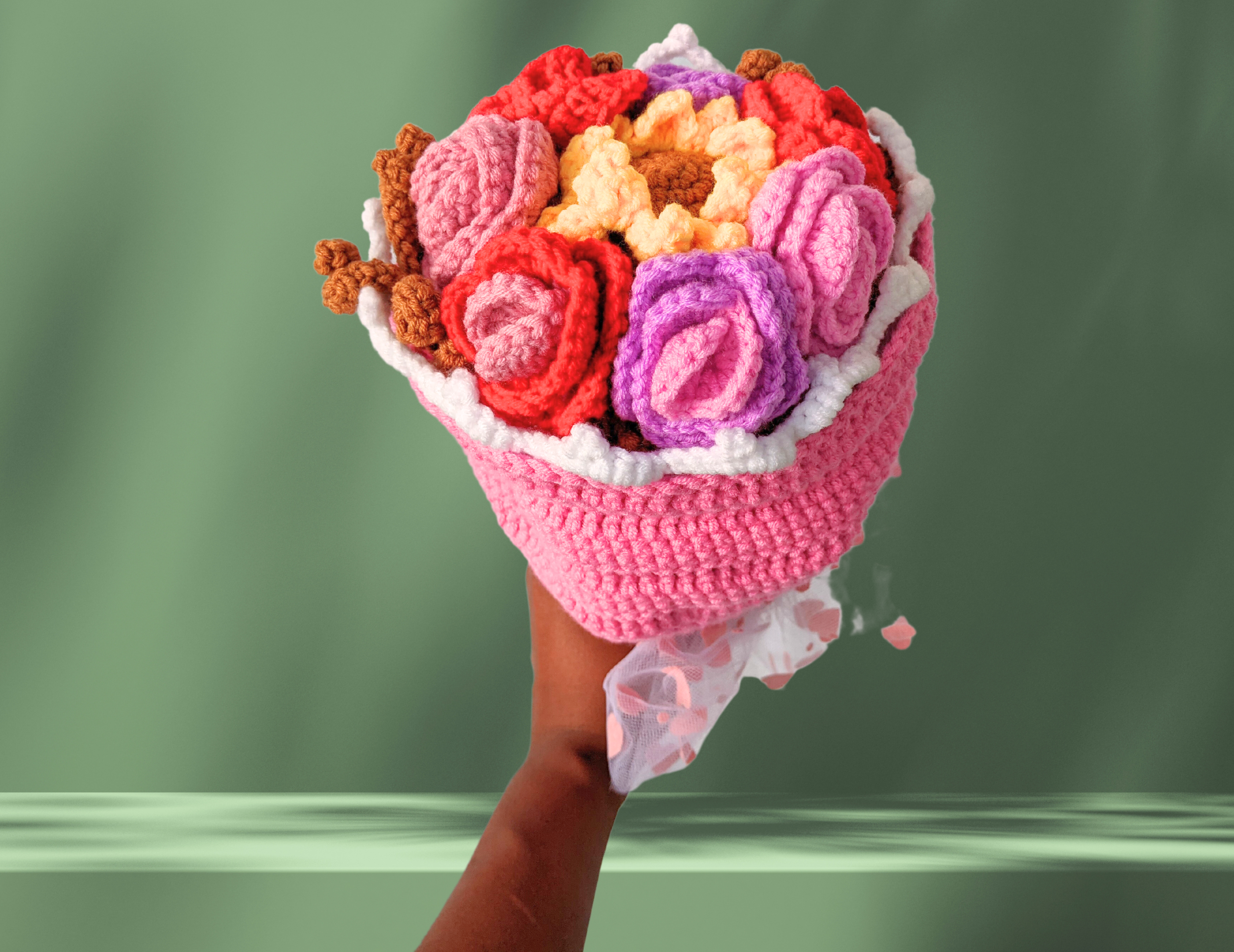 Modèle de crochet de poupée réversible en bouquet de fleurs