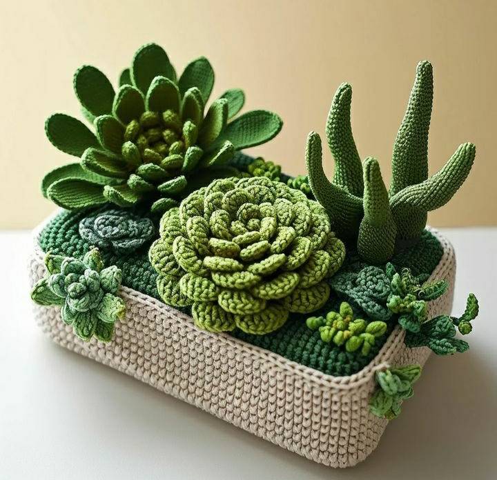 Modèle de Crochet Jardinière avec Plantes Succulentes